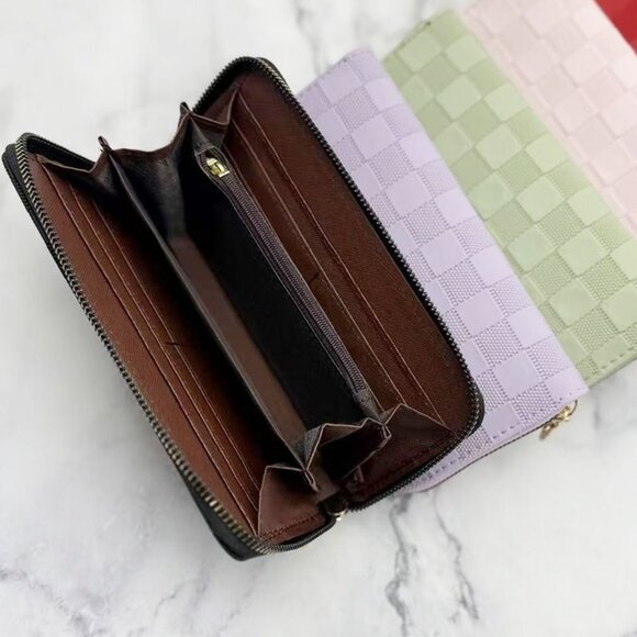 Trendy Vegan Leather Checkered Pattern Zipper Wallet by Zenana - Picture 5 of 16